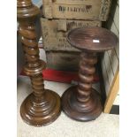 TWO BARLEY TWIST MAHOGANY PLANT STANDS LARGEST 98CMS