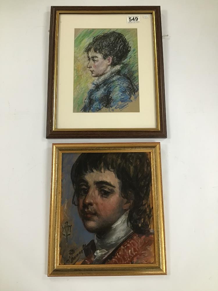 THOMAS O'DONNELL, TWO PORTRAITS OF YOUNG BOYS, ONE ORIGINAL PASTEL FRAMED AND GLAZED, THE OTHER AN