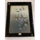 A VINTAGE FRAMED AND GLAZED ORIGINAL OIL OF BIRDS IN FLIGHT, H60CM X W45CM