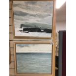 WENDY PRELLWITZ (20TH CENTURY) TWO FRAMED OILS ON BOARD ENTITLED 'DOWN PATRICK HEAD' AND '