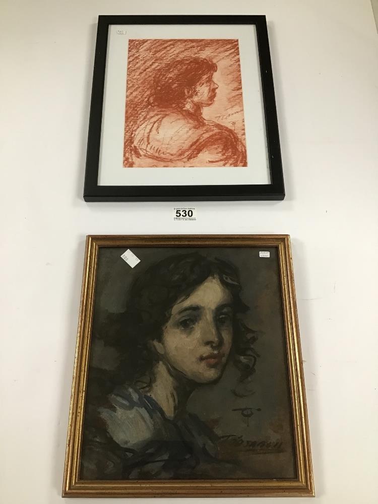 THOMAS O'DONNELL TWO FRAMED AND GLAZED PORTRAITS, ONE PASTEL AND ONE SANGUINE,H48CM X W39CM AND