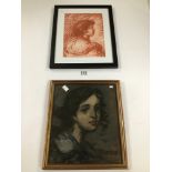 THOMAS O'DONNELL TWO FRAMED AND GLAZED PORTRAITS, ONE PASTEL AND ONE SANGUINE,H48CM X W39CM AND