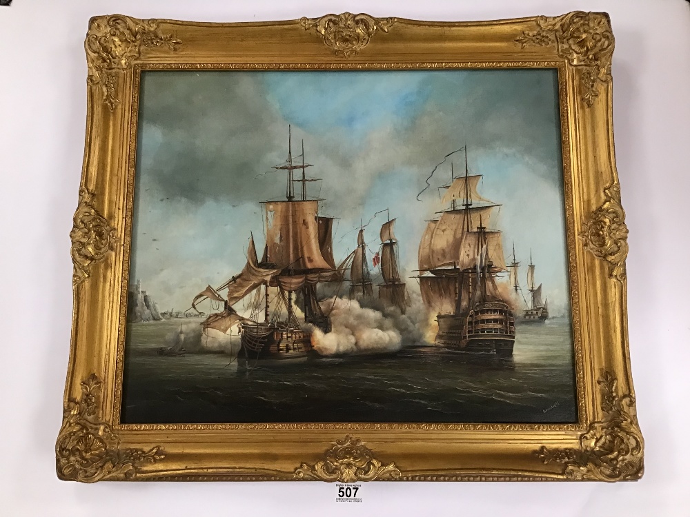 ANTHONY BRANDRETT (20TH CENTURY) ATTRIBUTED TO, AN ORNATE GILT FRAMED OIL ON CANVAS OF A SEASCAPE