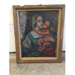 A FRENCH ATTIC FIND LARGE ANTIQUE WOODEN FRAMED OIL ON CANVAS IN THE MANNER OF GAUGUIN, H69CM X