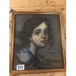 THOMAS O'DONNELL A FRAMED AND GLAZED PORTRAIT OIL ON BOARD OF A GIRL IN VICTORIAN COSTUME, H57CM X