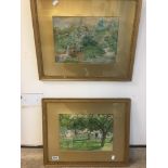 TWO VINTAGE GILT FRAMED AND GLAZED WATERCOLOURS OF RURAL SCENES WITH GILT MOUNTS BOTH UNSIGNED 45