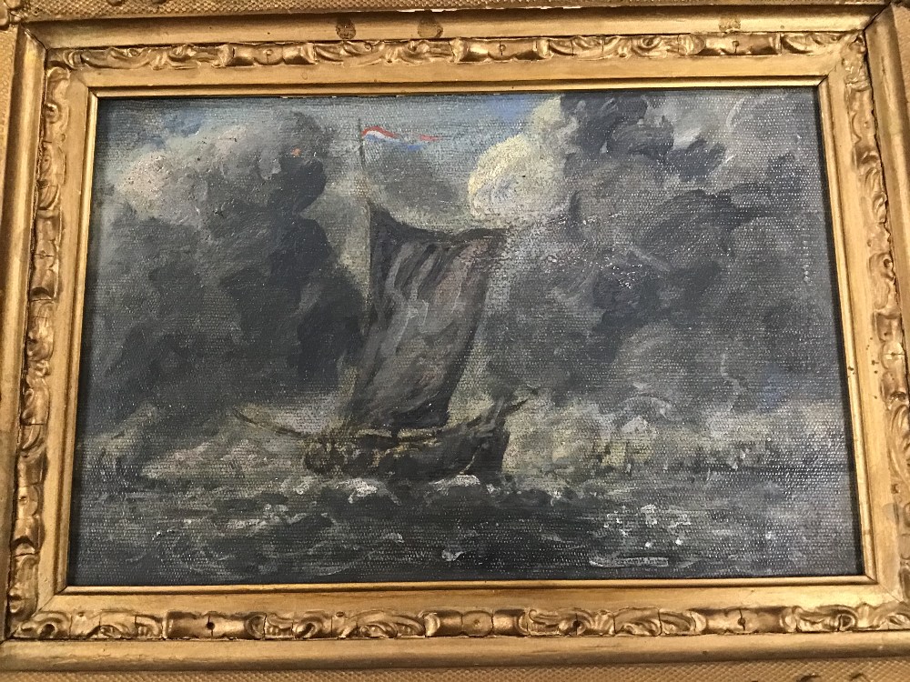 A GILT FRAMED ORIGINAL VICTORIAN OIL ON CANVAS OF A SAILING SHIP AT SEA UNSIGNED, H37CM X W48CM - Image 2 of 3