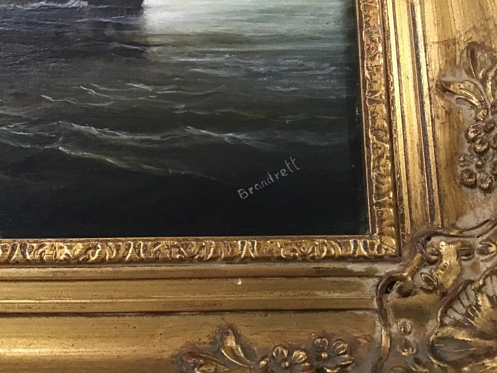 ANTHONY BRANDRETT (20TH CENTURY) ATTRIBUTED TO, AN ORNATE GILT FRAMED OIL ON CANVAS OF A SEASCAPE - Image 2 of 4