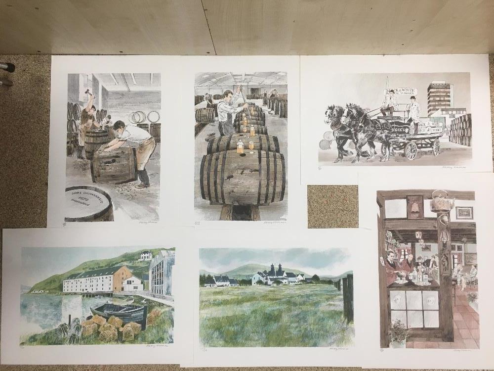 ALBANY WISEMAN (1930 - ) A PORTFOLIO OF SIX LIMITED EDITION PRINTS OF WHISKY DISTILLING INTEREST ALL