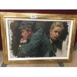 BORIS FYODOROV (1922-1984) A GILT FRAMED OIL ON CANVAS ENTITLED 'GERMAN SOLDIERS' DATED 1945, 72CM