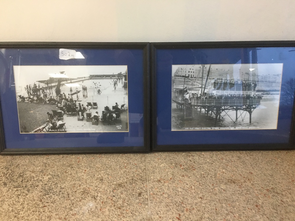 TWO VINTAGE FRAMED AND GLAZED PHOTOGRAPHS OF BRIGHTON INCLUDING BLACK ROCK BATHING POOL AND THE