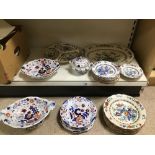 AN EXTENSIVE COLLECTION OF CERAMICS INCLUDING BOOTH'S IRONSTONE PLATES AND DISHES, LARGEST 42CM