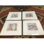 A SET OF FOUR FRAMED AND GLAZED PRINTS, ALL INDISTICTINCTLY SIGNED G BARFELS, 42CM DIAMETER