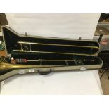 A 20TH CENTURY BRASS CLASS A BESSON TROMBONE, MADE IN ENGLAND, ENGRAVED TO THE FRONT ACADEMY 402,
