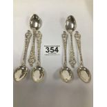 A SET OF SIX CONTINENTAL 830 GRADE SILVER TEASPOONS WITH PIERCED FOLIATE TERMINALS, 65G