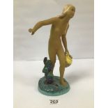 A GOLD SCHNEIDER AUSTRIAN POTTERY OF A FEMALE WATER CARRIER, MARKS TO BASE, 32CM HIGH