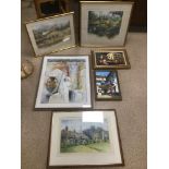 SIX PICTURES AND PRINTS INCLUDING A WATERCOLOUR BY RONALD BICKNELL