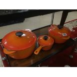 THREE VINTAGE LE CREUSET ROYALE COOKING PANS