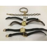 SIX LADIES WRISTWATCHES, INCLUDING A RAYMOND WEIL QUARTZ 18K GOLD PLATED CASE, ROTARY, TIMEX AND