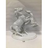 AN AUSTRIAN KERAMOS PORCELAIN FIGURE GROUP OF TWO REARING HORSES, 37CM HIGH