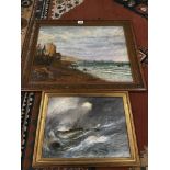 A VICTORIAN OIL ON BOARD BY WILLIAM HARLING, TITLED CHAIN PIER BRIGHTON, AFTER CONSTABLE, FRAMED,