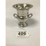 A SILVER TWO HANDLED CAMPANA SHAPED CUP, HALLMARKED BIRMINGHAM 1973 BY DAVID HOLLANDER AND SONS,