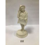 A 19TH CENTURY PARIAN FIGURE OF A YOUTH ON CIRCULAR PLINTH, 28CM HIGH