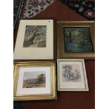 FOUR PICTURES OF WOODED LANDSCAPES, INCLUDING ONE SIGNED JW ROACH, LARGEST 51CM BY 40CM