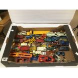 A COLLECTION OF EARLY DIE CAST VEHICLES, MOST BEING CORGI, INCLUDING VOLKSWAGON CAMPER TOW TRUCK, GP