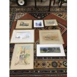 A QUANTITY OF MIXED PRINTS AND PICTURES, INCLUDING MOUNTAINOUS LANDSCAPES AND STREET SCENES, SOME