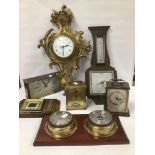 A COLLECTION OF VINTAGE CARRIAGE CLOCKS AND WALL BAROMETERS, INCLUDING METAMEC, SHORTLAND SMITHS AND