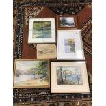 A COLLECTION OF PICTURES AND PRINTS OF TRADITIONAL RIVER AND LAKE SCENES, SOME BEING WATERCOLOURS