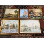 A GROUP OF PICTURES OF TRADITONAL BRITISH SCENES INCLUDING OILS, A BATTLE SCENE AT SEA, RIVER