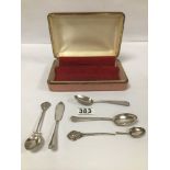 A GEORGE III SILVER SPOON, HALLMARKED LONDON 1810 BY GEORGE WINTLE, TOGETHER WITH THREE OTHER SILVER