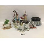 TEN PIECES OF LATE 19TH/EARLY 20TH CENTURY CERAMIC FIGURES, INCLUDING POODLES, SHEEP AND MORE,