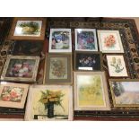 A LARGE QUANTITY OF MOSTLY PRINTS SHOWING FLORAL SCENES, INCLUDING ONE OF A VAN GOGH, MOST FRAMED.