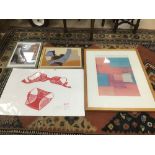 FOUR ABSTRACT PRINTS, INCLUDING JANE SAMPSON 'BOUDOIR' SERIES LINGERIE SCREENPRINT DATED 2005,