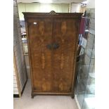 A VINTAGE BURR WALNUT SINGLE WARDROBE H 183, W 96, D 54CMS