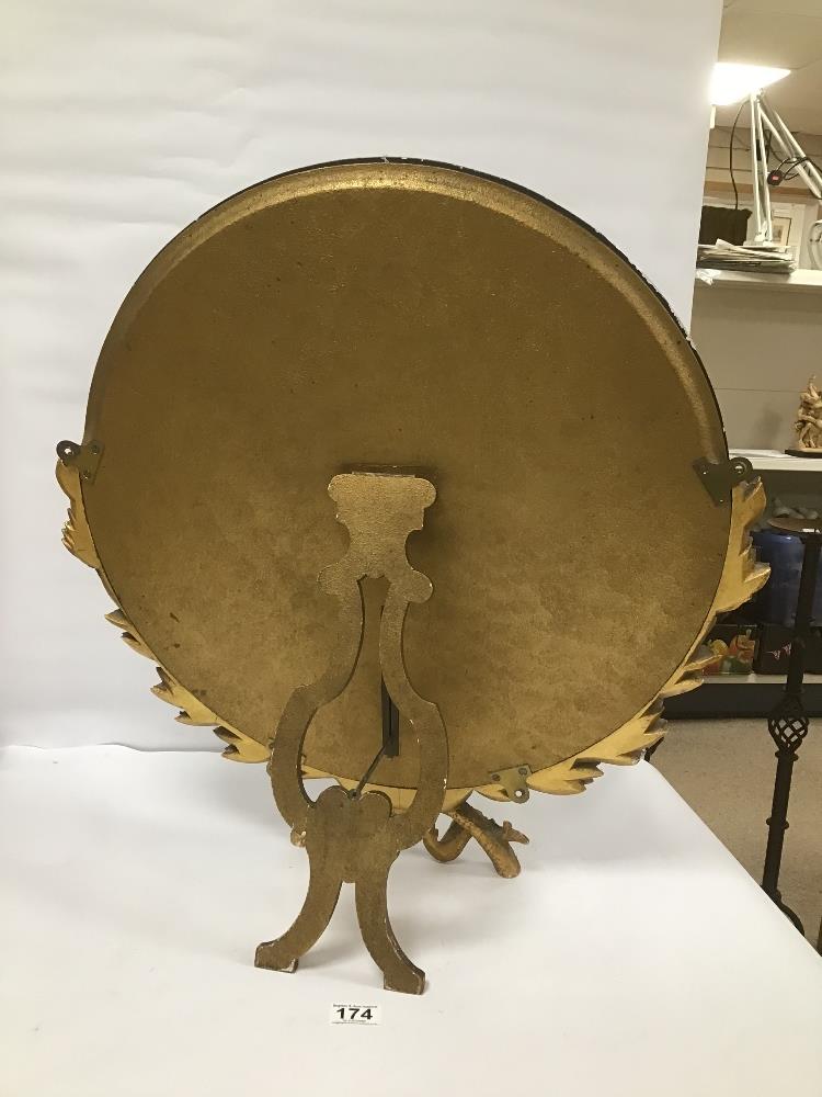 A LARGE 20TH CENTURY TABLE BEVELLED EDGED MIRROR OF CIRCULAR FORM, THE LOWER HALF OF WHICH WITH GILT - Image 3 of 3