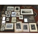 A LARGE QUANTITY OF 19TH/20TH CENTURY PICTURES AND PRINTS, INCLUDING ETCHINGS, LARGEST 95CM WIDE (