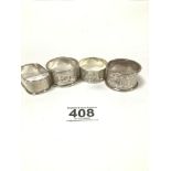 FOUR SILVER NAPKIN RINGS, EACH WITH ENGRAVED DECORATION, 55G