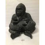 A HEAVY AND LARGE ARTFORM UK RESIN SCULPTURE OF A MOTHER GORILLA WITH TWO INFANTS, 40CM HIGH, WEIGHT