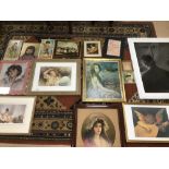 A LARGE QUANTITY OF ASSORTED PICTURES AND PRINTS, MOST BEING PORTRAITS, LARGEST 125CM BY 90CM (14)