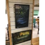 TWO 20TH CENTURY ABSTRACT PAINTINGS, FRAMED AND GLAZED, 53CM BY 34CM