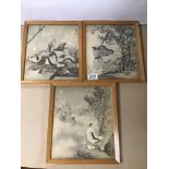 THREE EARLY 20TH CENTURY CHINESE PRINTS OF MEN IN TRADITIONAL LANDSCAPES, FRAMED AND GLAZED BY TAK