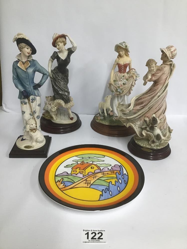 THREE VINTAGE GIUSEPPE ARMANI FIGURES AND A SIMILAR PIECE FROM THE LEONARDO COLLECTION, LARGEST 26CM