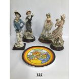 THREE VINTAGE GIUSEPPE ARMANI FIGURES AND A SIMILAR PIECE FROM THE LEONARDO COLLECTION, LARGEST 26CM