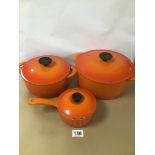 THREE VINTAGE LE CREUSET ROYALE COOKING PANS