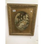 A REGENCY OVAL SILK EMBROIDERED PICTURE SEATED WOMAN 53 X 44CMS