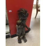 A LARGE UNUSUAL CARVED WOODEN TRIBAL FIGURE, 75CM HIGH
